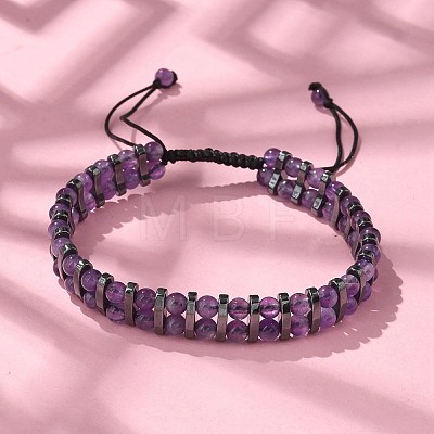 Natural Amethyst and Synthetic Hematite Adjustable Braided Bead Bracelets BJEW-H626-01-10-1