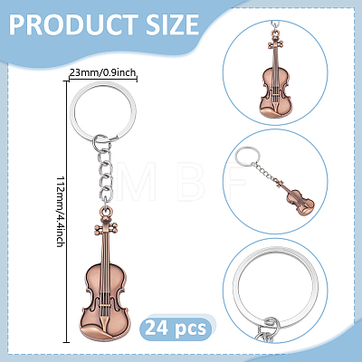 24Pcs Alloy Violin Keychains KEYC-GO00021-1