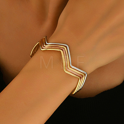Multi-layer Geometric Wave Pattern Iron Open Cuff Bracelet for Women US3742-1