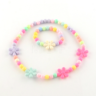 Flower Acrylic Pendant Necklaces and Stretch Bracelets Jewelry Sets SJEW-R048-05-1