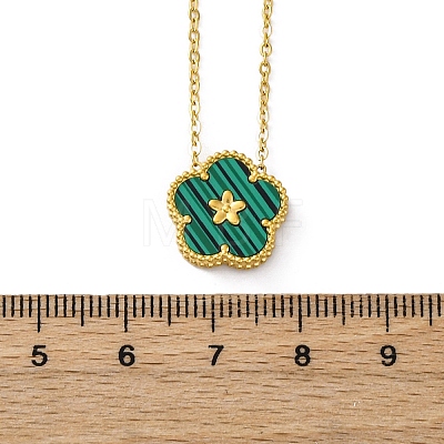 304 Stainless Steel Green Enamel 5-Petal Flower Pendant Necklaces for Women NJEW-U032-17G-01-1