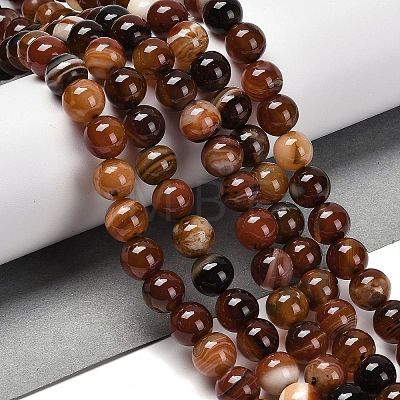 Natural Striped Agate/Banded Agate Beads Strands G-B079-A05-03C-1