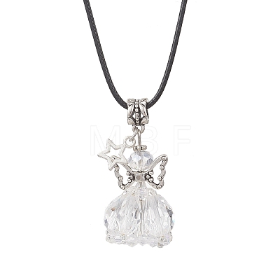 Glass Seed Beaded Star Angel Pendant Black Waxed Cotton Cord Necklaces NJEW-MZ00144-01-1