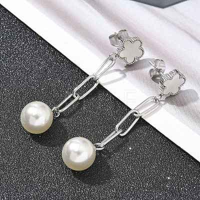 304 Stainless Steel Flower Dangle Stud Earrings EJEW-C096-54P-1