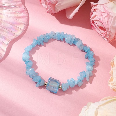 Electroplated Hexagon Prism Natural Quartz Chip Beaded Stretch Bracelets fo Women BJEW-JB10756-09-1