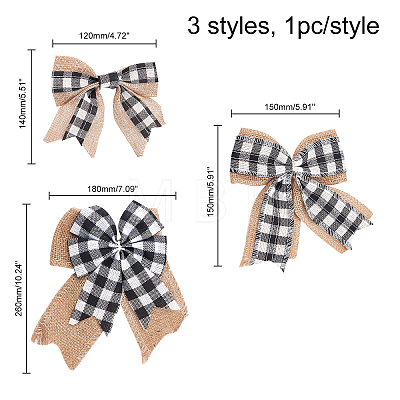 CHGCRAFT 3Pcs 3 Style Big Bowknot Polyester Imitation Linen Ornament Accessories DIY-CA0002-61-1