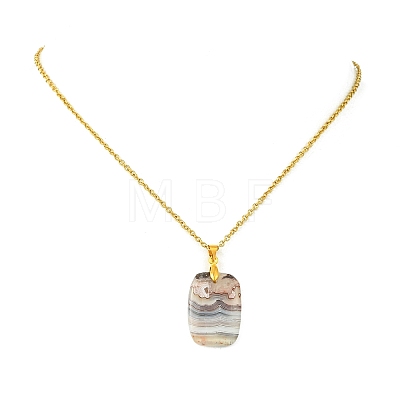 Natural Mexican Agate/Crazy Lace Agate Rectangle Pendant 304 Stainless Steel Cable Chain Necklaces NJEW-JN06210-01-1