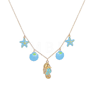 Ocean 304 Stainless Steel Enamel Sea Horse Shell Starfish Pendant Bib Necklaces for Women WG1595B-01-1