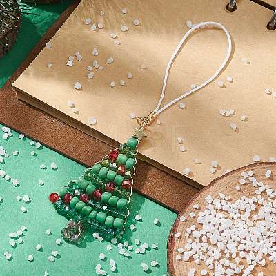 Christmas Glass Seed Beaded Pendant Decorations HJEW-TA00013-1