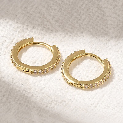 Rack Plating Brass Micro Pave Cubic Zirconia Hoop Earrings EJEW-H143-15G-1