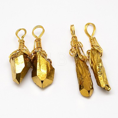 Electroplate Golden Wire Wrapped Gemstone Natural Crystal Pendants G-L133-07-1
