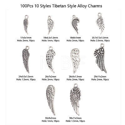 100Pcs 10 Styles Tibetan Style Alloy Pendants TIBEP-CJ0001-58-1