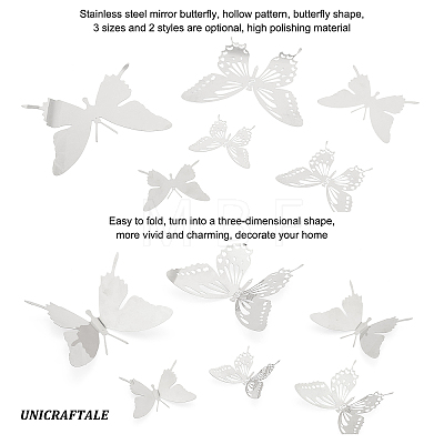 Unicraftale 12Pcs 6 Style Stainless Steel Butterfly Wall  Decoration Pendants STAS-UN0036-52P-1