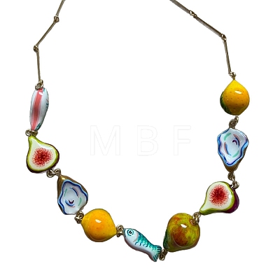 Ocean Resin Fruit Fish Link Chain Necklaces with Alloy Bar Links for Women WG7A601-01-1