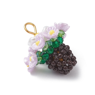 Resin Glass Seed Beaded Flower Pendants PALLOY-MZ01106-1