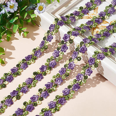 3D Flower Embroidery Polyester Lace Trim SRIB-WH0011-141A-1