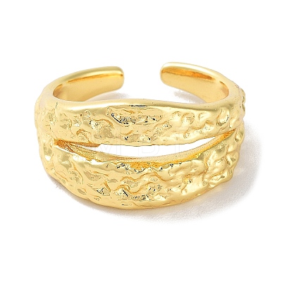 Textured Brass Open Cuff Rings for Women RJEW-E292-12G-1