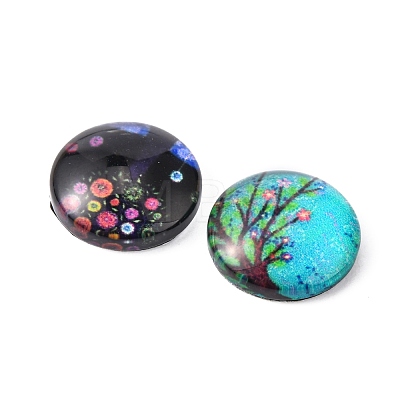 Tree of Life Printed Half Round/Dome Glass Cabochons GGLA-A002-12mm-GG-1