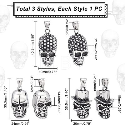 Unicraftale 3Pcs 3 Style 304 Stainless Steel Pendants STAS-UN0037-56-1