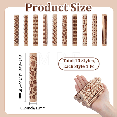 10Pcs 10 Styles Wood Rolling Pin AJEW-GF0014-29-1