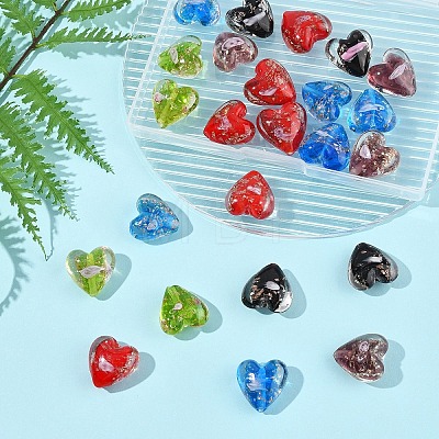 24Pcs 5 Colors Luminous Handmade Gold Sand Lampwork Beads FOIL-FS0001-02-1