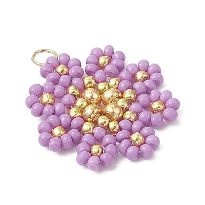 Glass Seed Beaded Flower Pendants PALLOY-MZ01181-05-1