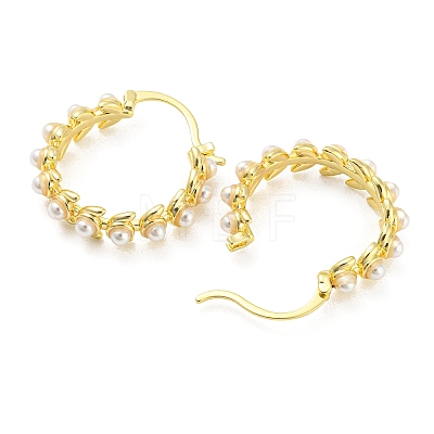 Rack Plating Brass Leaf Wreath Hoop Earrings with Plastic Pearl Beaded EJEW-Q779-05G-1
