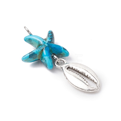 7Pcs 7 Styles Dyed Synthetic Turquoise Starfish & Alloy Sea Animals Pendants PALLOY-JF03754-04-1