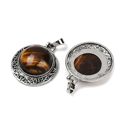 Natural Tiger Eye Half Round Pendants PALLOY-R159-01AS-11-1