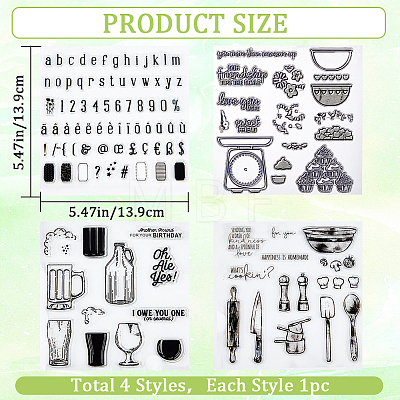 CRASPIRE 4Pcs 4 Styles Tableware Clear Silicone Stamps DIY-CP0009-80A-1