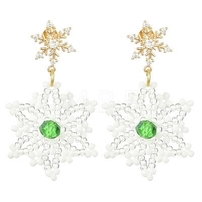 Christmas Snowflake Glass Seed Braided Dangle Earrings EJEW-MZ00233-01-1