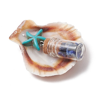 7Pcs 7 Styles Natural Scallop Shell & Dyed Synthetic Turquoise Starfish Pendants PALLOY-JF03564-01-1