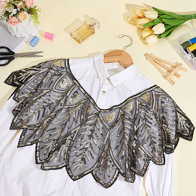 Polyester with Plastic Feather Sequin Shawls AJEW-CY0003-24-1