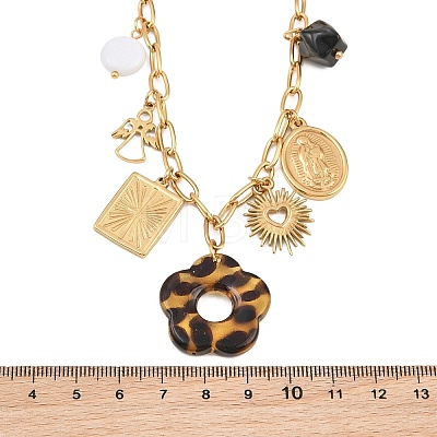 304 Stainless Steel & Resin & Imitation Pearl Multi-Pendant Bib Necklaces for Women SA-CBA717A-03G-01-1