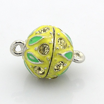 Platinum Plated Round Alloy Enamel Magnetic Clasps with Loops ENAM-P099-06-1
