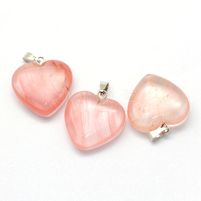 Heart Cherry Quartz Glass Pendants G-Q438-09-1