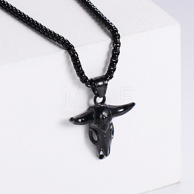 Retro Rock Punk Men's Bull Head 304 Stainless Steel Pendant Necklaces QT5841-3-1