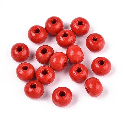 Spray Painted Round Natural Schima Wood Beads WOOD-A018-6mm-07-1