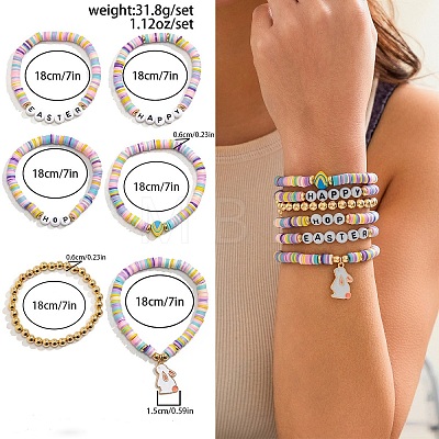 6Pcs 6 Styles Acrylic & CCB Plastic & Polymer Clay Bead Bracelets FS-WG62275-02-1
