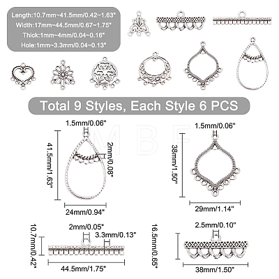   54Pcs 9 Style Tibetan Style Alloy Chandelier Components Links FIND-PH0001-52-1