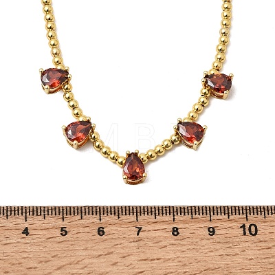 Brass Pave Cubic Zirconia Teardrop Pendant Round Beaded Necklaces NJEW-C121-01G-10-1