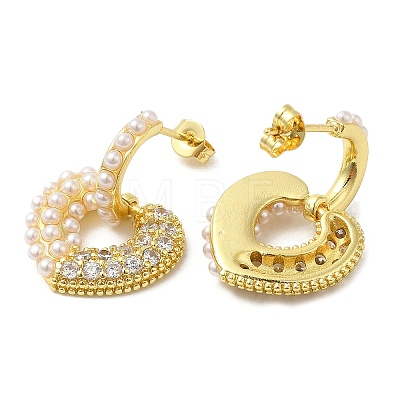 Rack Plating Brass Heart Dangle Stud Earrings with Plastic Pearl EJEW-M222-02G-1