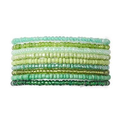 9Pcs Rondelle Glass Seed Beaded Stretch Bracelet Sets BJEW-JB10418-1