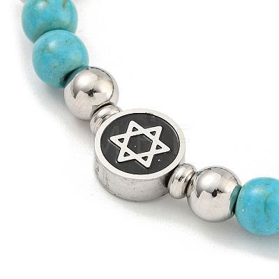 Star of David 304 Stainless Steel & Synthetic Turquoise Round Beaded Bracelets for Women BJEW-G717-06P-1