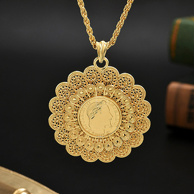 Zinc Alloy Hollow Flower with Human Pattern Big Pendant Necklaces for Women FS-WGB43BA-01-1