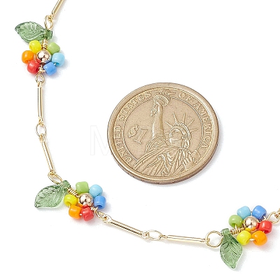 Rainbow Color Glass Beaded Flower Necklaces NJEW-TA00173-02-1