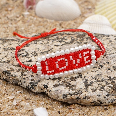 Word LOVE Loom Pattern Seed Beads Bracelets for Women BJEW-Z013-35-1