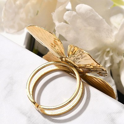 Flower Stainless Steel Open Cuff Ring for Women RJEW-R006-02G-1