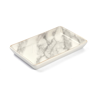 Rectangle with Marble Pattern Porcelain Jewelry Display Plate AJEW-C007-01B-1