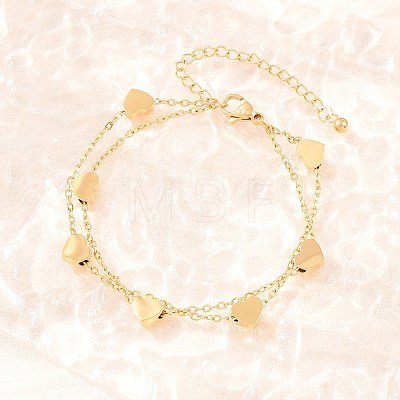 304 Stainless Steel Heart Link Double Layers Bracelets BJEW-D460-07G-1